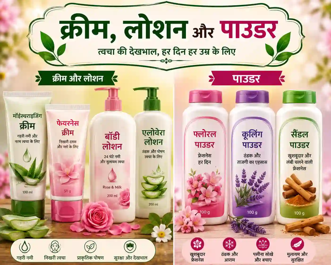 Cream, Lotion & Powder क्रीम, लोशन और पाउडर